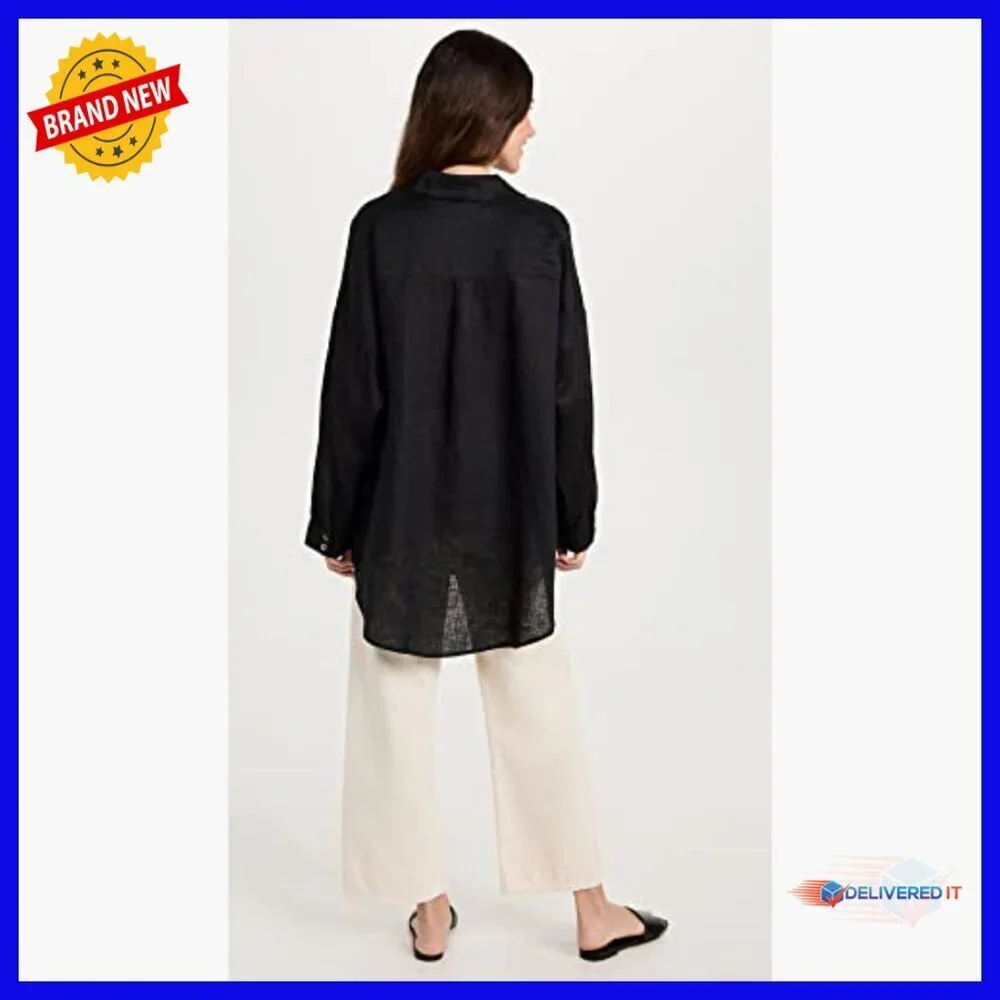 Linen Long Sleeve Tunic Button Down Shirt Oversized Cover Up